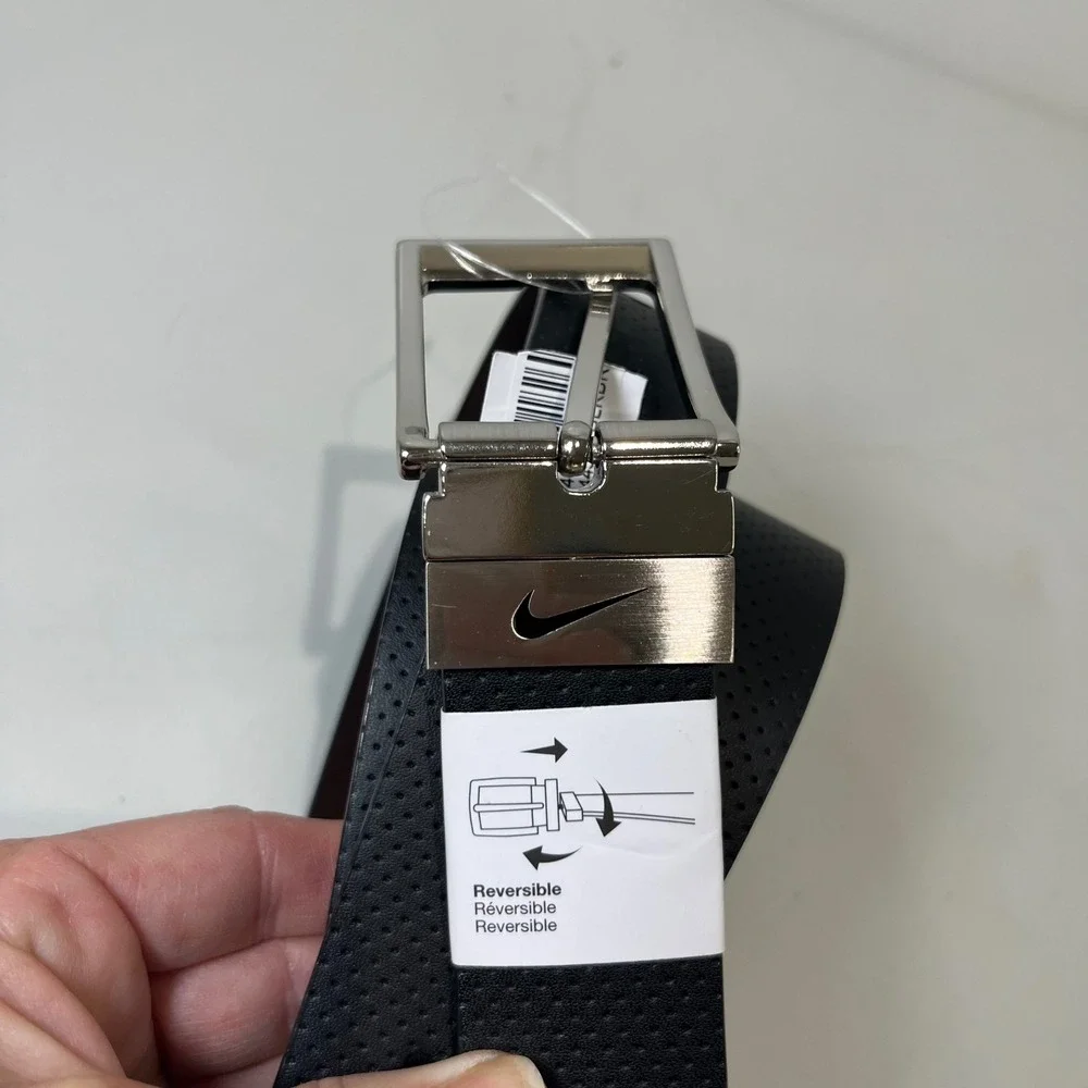 Nike Reversible Belt Mens XL Black Brown Perforated Leather Golf Athletic NEW